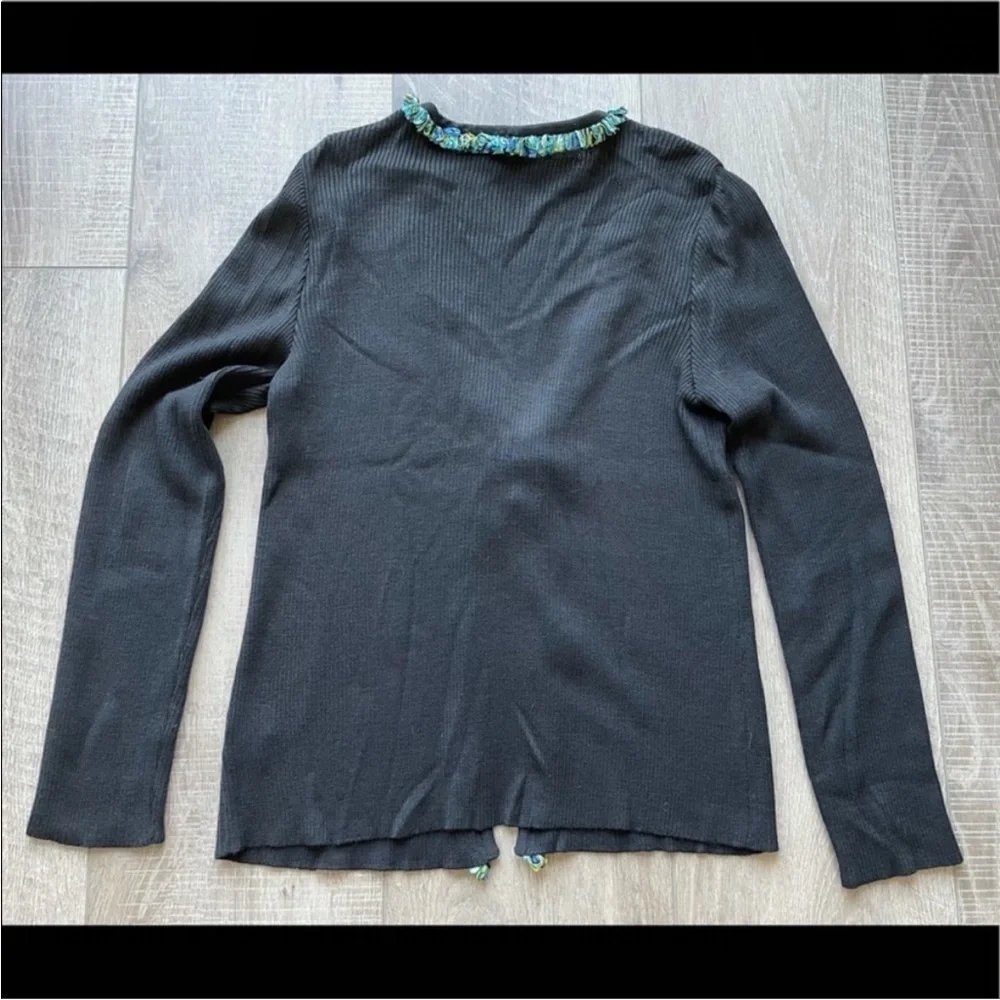 St. John Fringe Embellished Ribbed Cardigan in Black Size Medium
